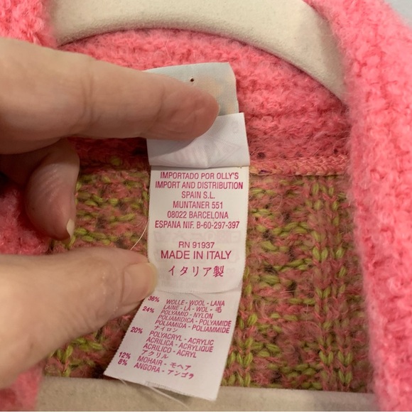 Vintage Oilily wool blend neon‎ pink/yellow cableknit cardigan sweater. Size S - Picture 11 of 12